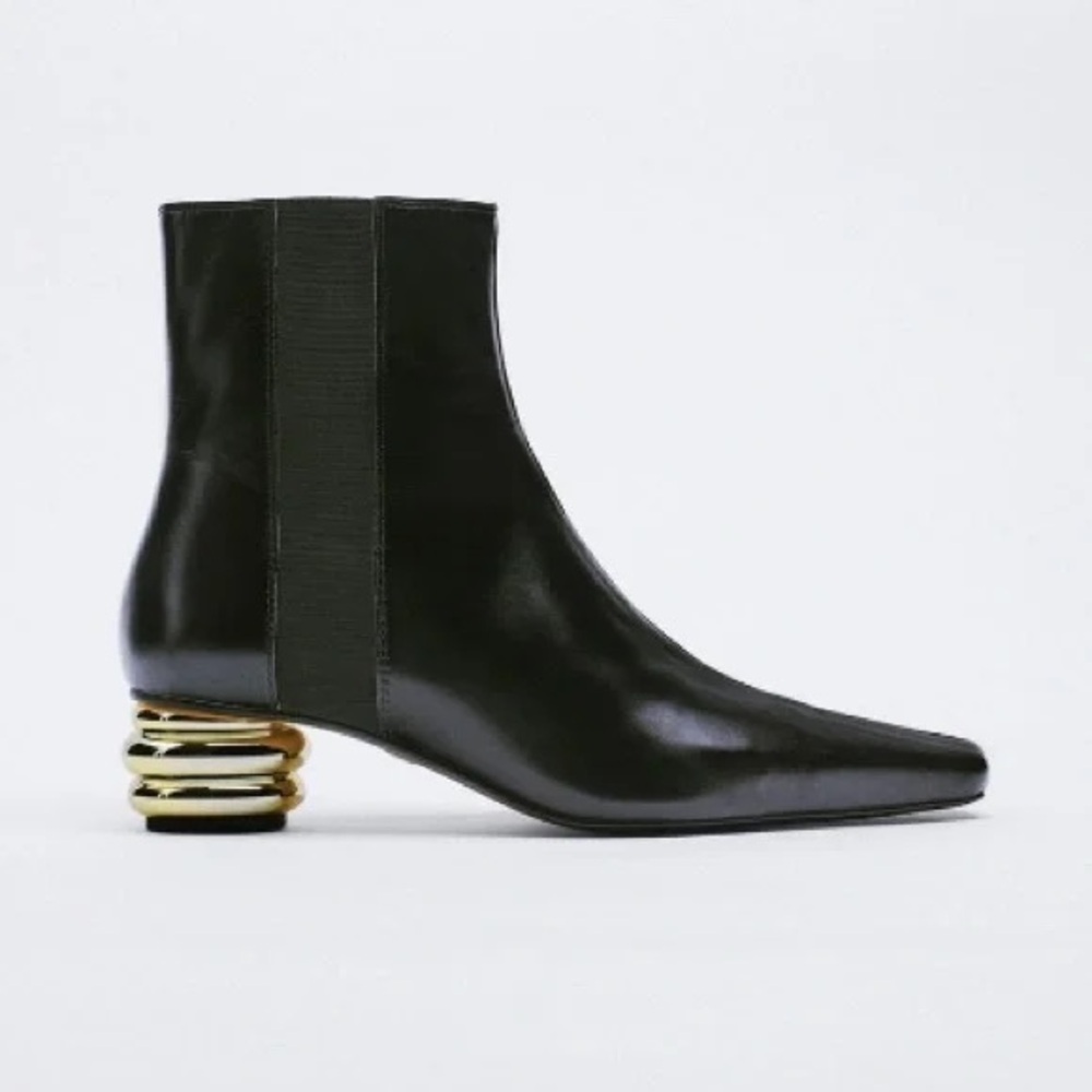 Zara Black and Gold Ankle Boots with Modern Design